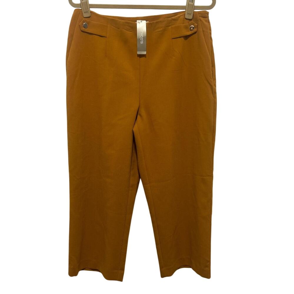 Chico's Tailored Wide Leg Cropped Mustard Yellow Trousers 10 NWT